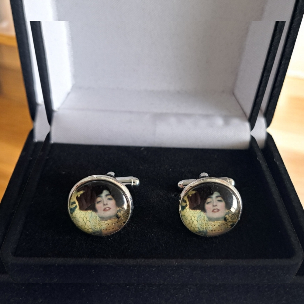 Judith Gustav Klimt Cufflinks - Silver Tone